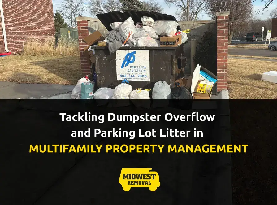 Overflowing dumpster at a multifamily property in Omaha